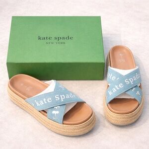 NIB Kate Spade 8.5 Denim Blue Piper Platform Espadrille Slide Sandal Retail $189